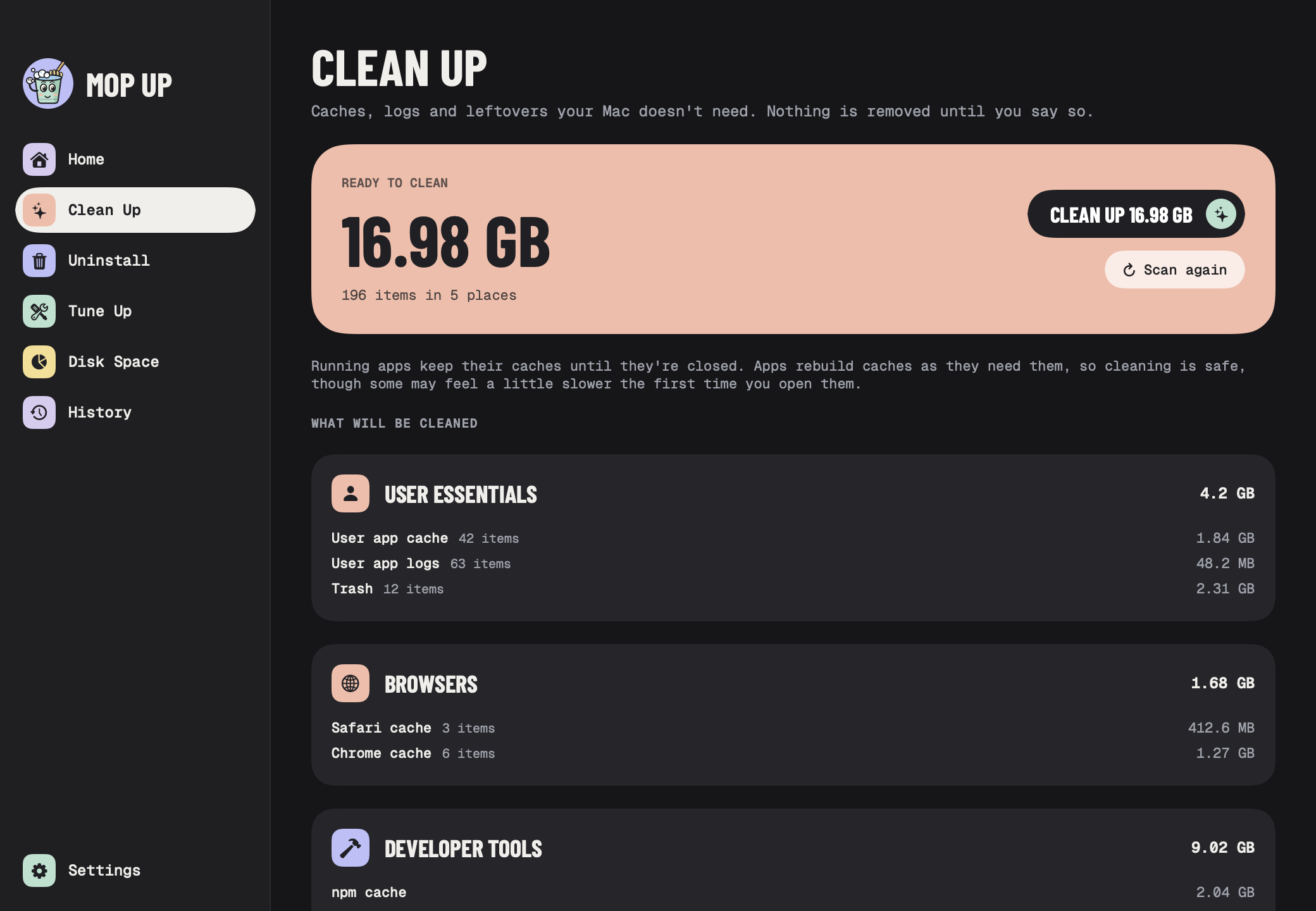 Clean Up in dark mode