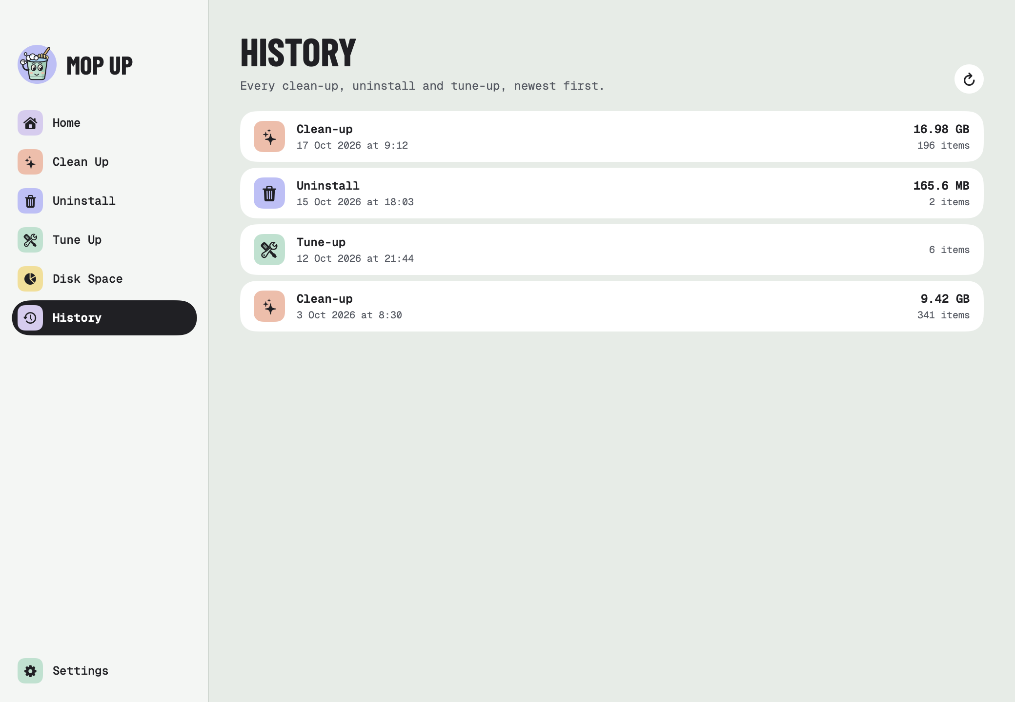 History of clean-ups, uninstalls and tune-ups